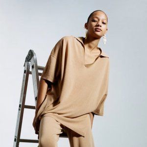 Zara CAMEL Oversized Knit Polo